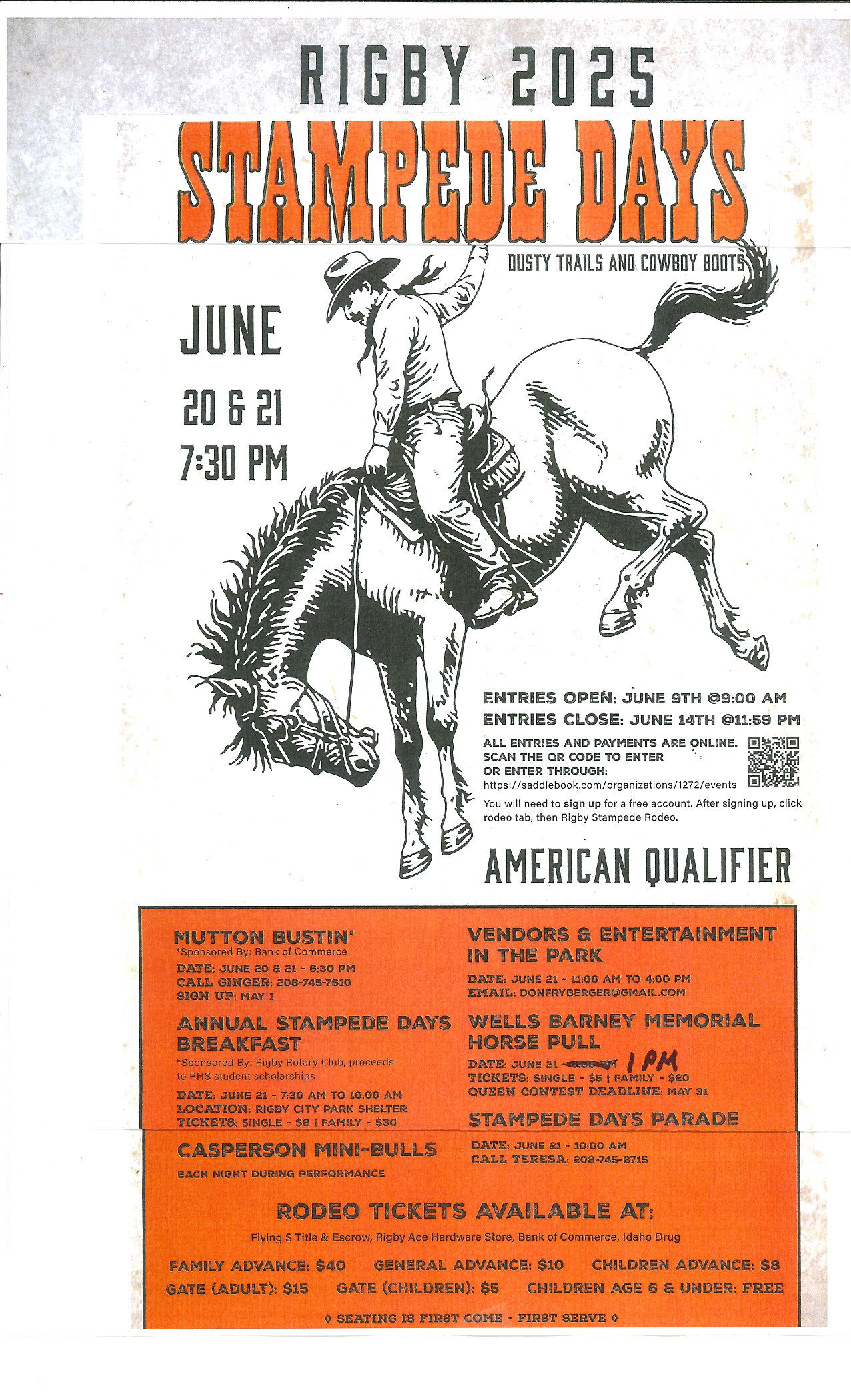 Rigby 2025 Stampede Days - June 20 and 21 7:30 PM