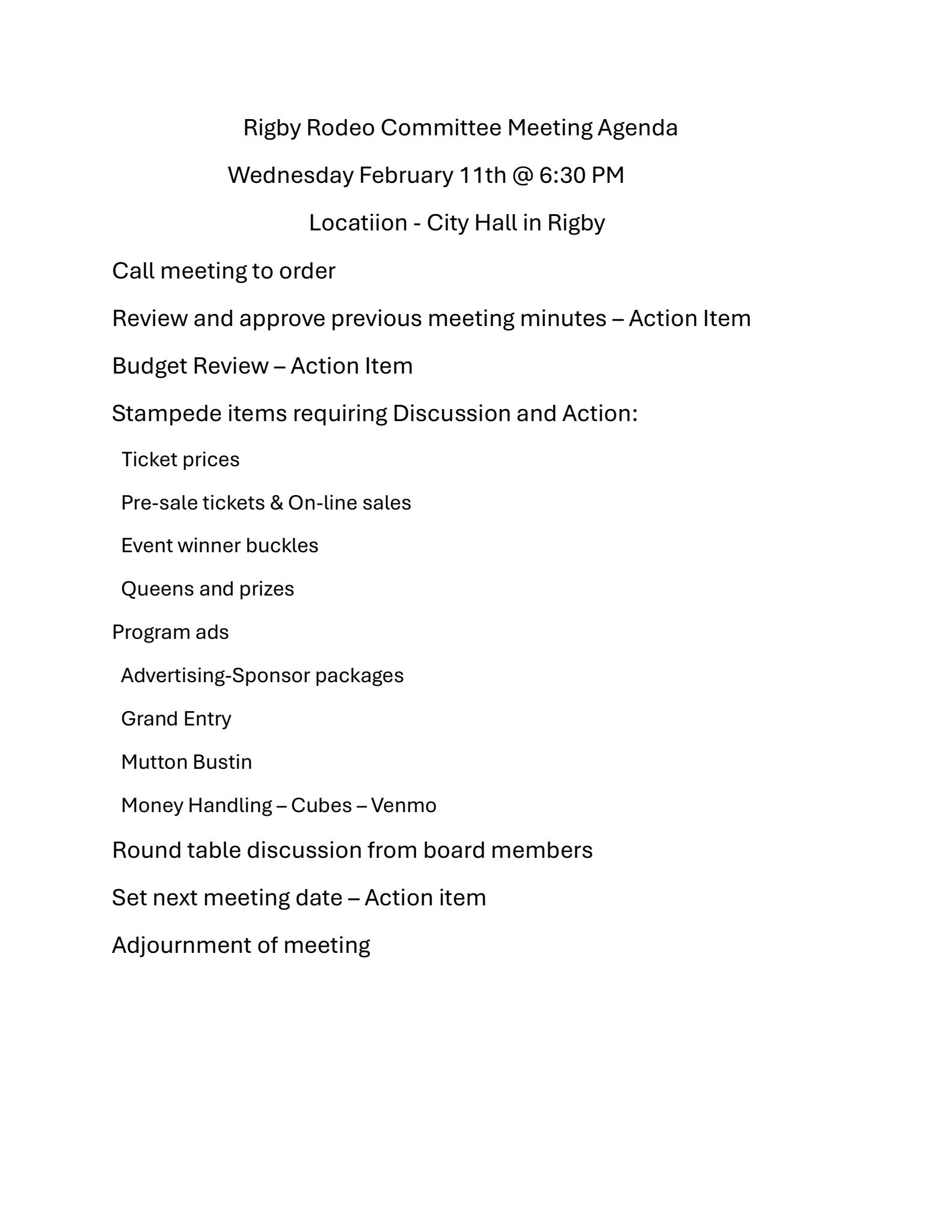 2-11-26 Rodeo Meeting Agenda
